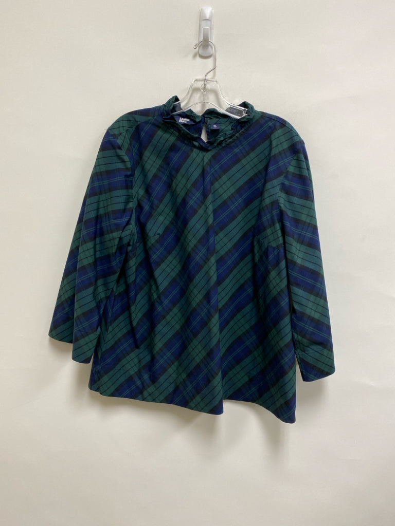 Lands End Size 18 Navy/Black Dark Green Plaid Plus Size Top