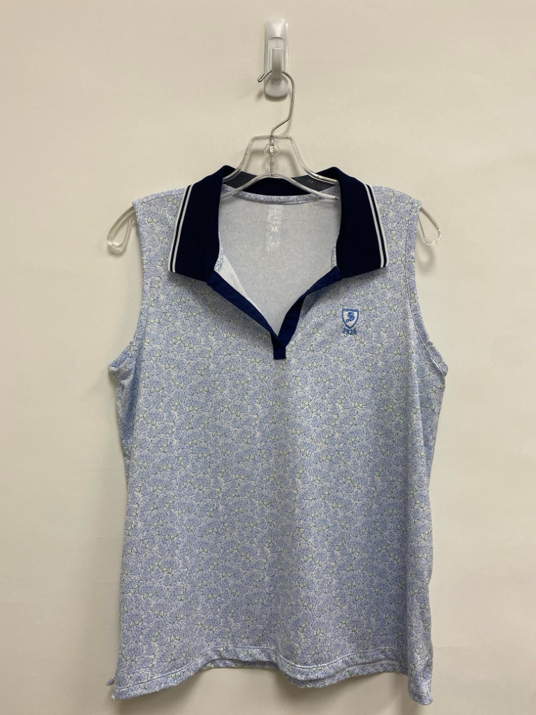 RHOBACK Size M Periwinkle/White Green Flowers Sleeveless Athletic Top