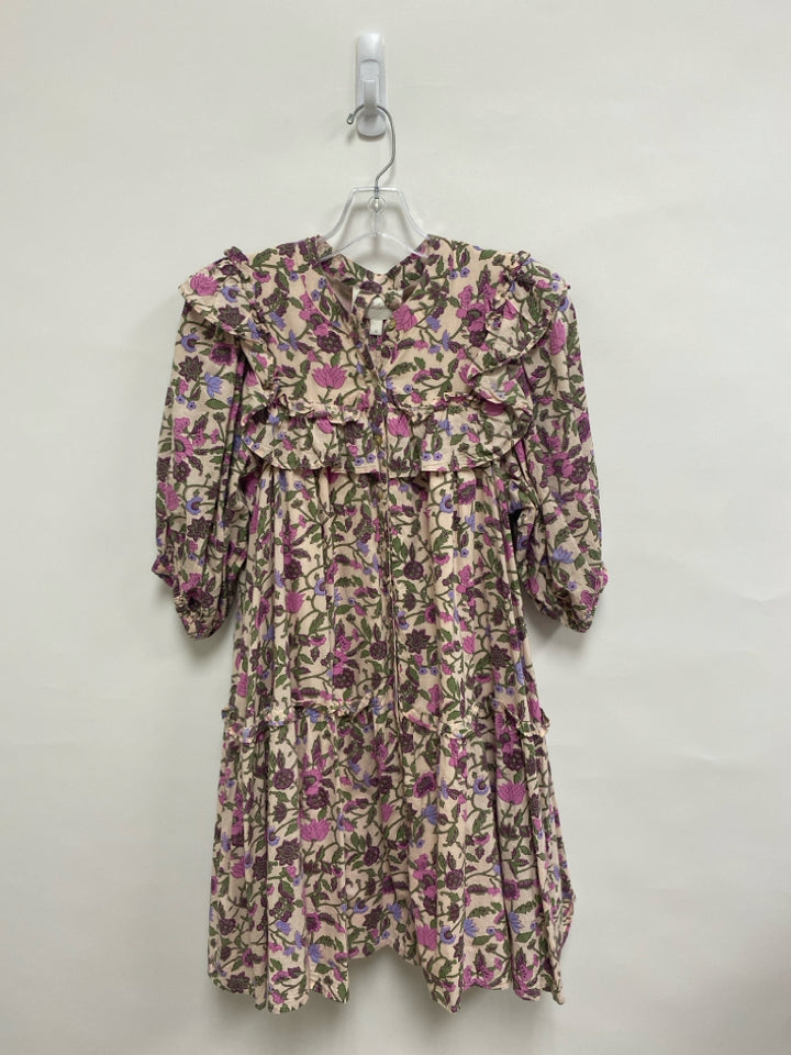 Cleobella Size S Peach Pink/Green Vine Puff Sleeve Ladies Dress