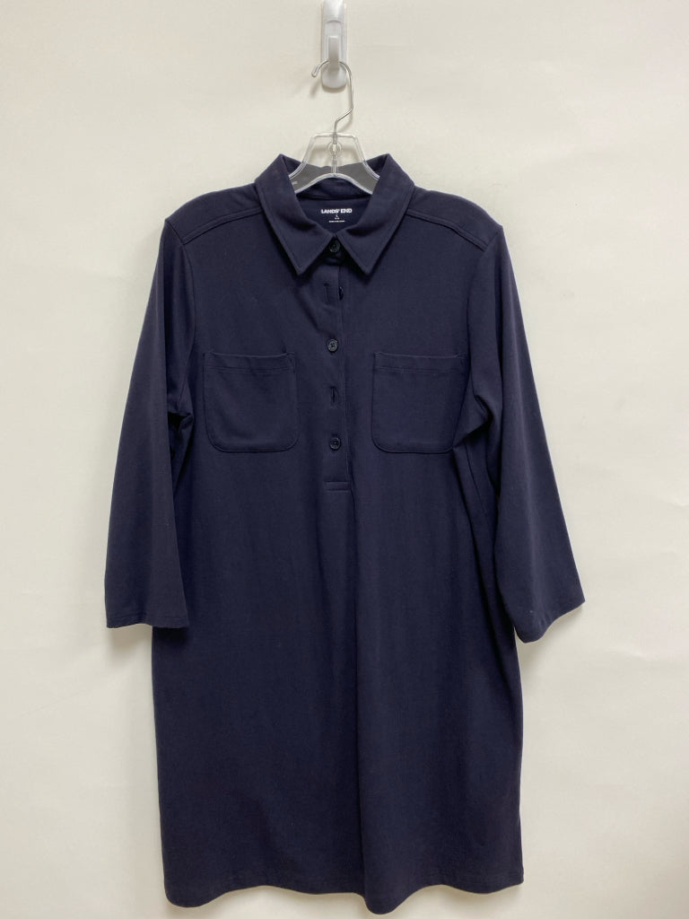 Lands End Size L Navy Buttons Long Sleeve Ladies Dress
