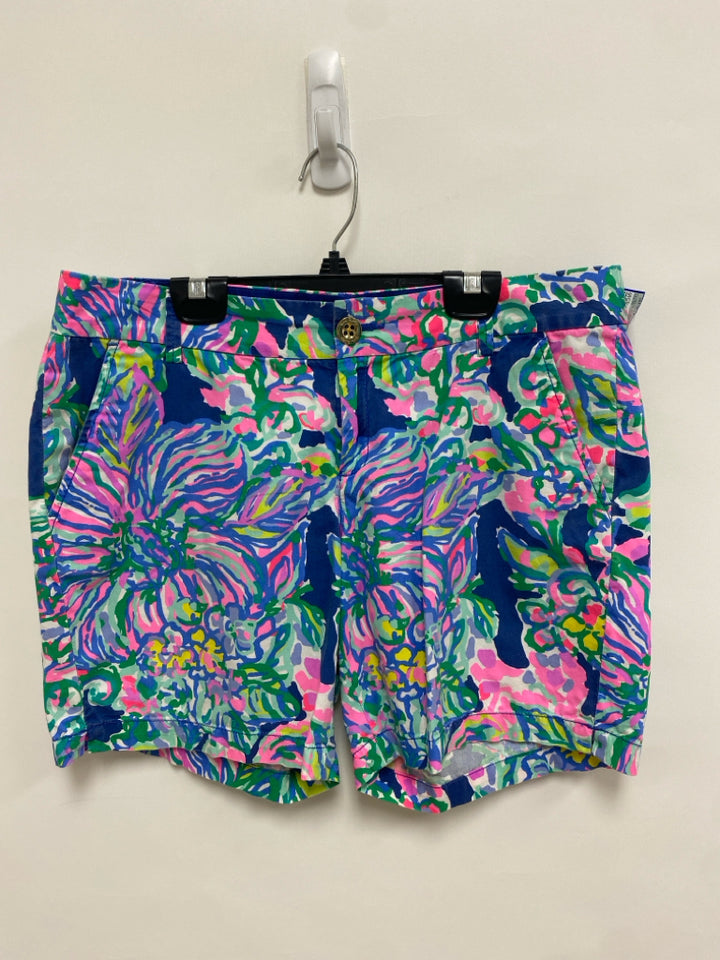LILLY PULITZER Size 8 Navy/Green Pink/White Abstract Ladies Shorts