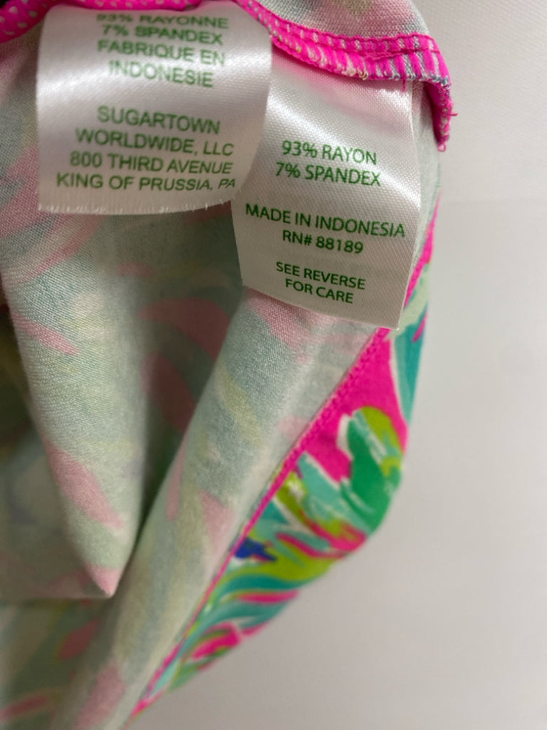 LILLY PULITZER Size S Aqua/Pink Green Palm Trees Ladies Dress