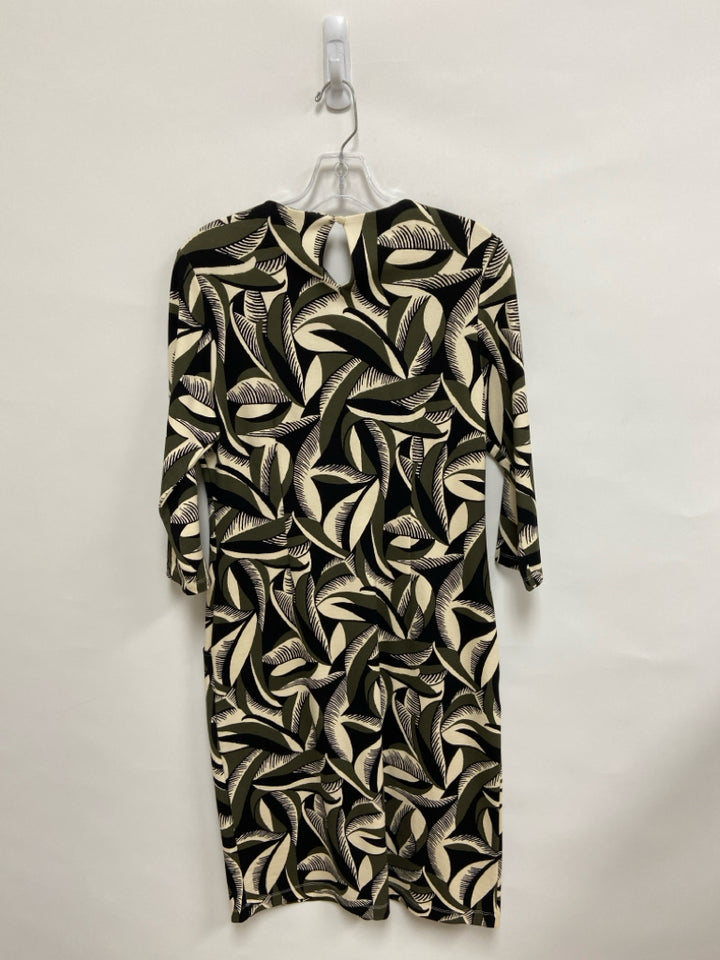 NWT J McLaughlin Size M Cream/Black Olive Green Print 3/4 Sleeve Ladies Dress