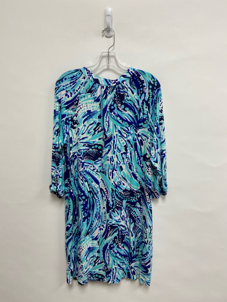 LILLY PULITZER Size L Navy/Blue Aqua/Pink V Neck Ladies Dress