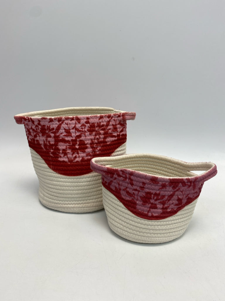 Cream Red/Pink Rope Basket
