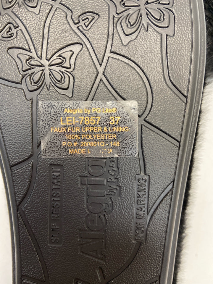 Alegria  Size 37 Black Faux Fur Slippers