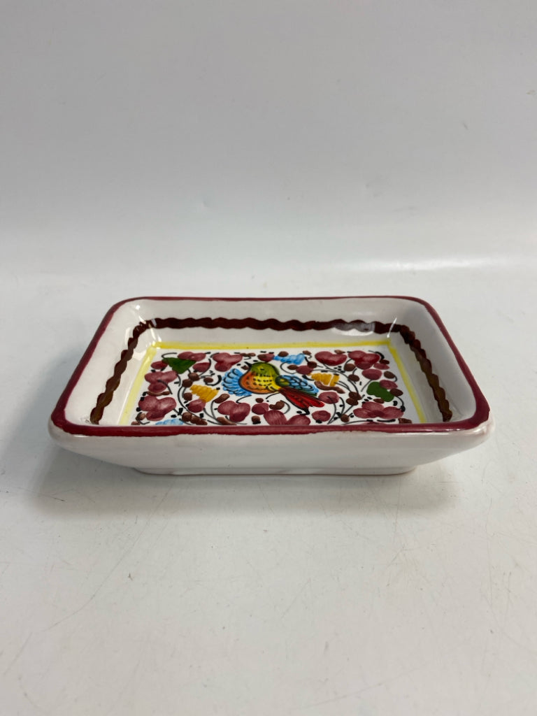 White Burgundy Birds Ceramic Soap Dish
