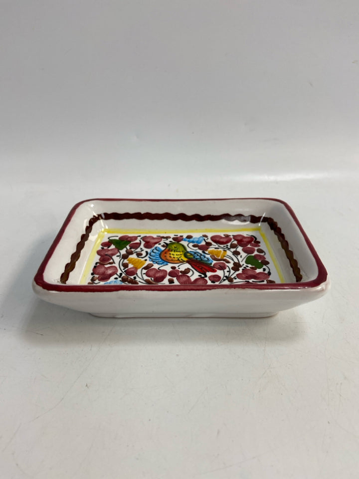 White Burgundy Birds Ceramic Soap Dish
