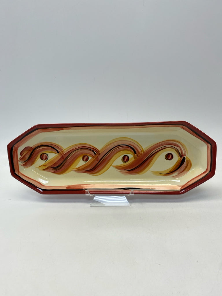 Gail Pittman Cream Red/Gold Swirl Ceramic Serving Piece