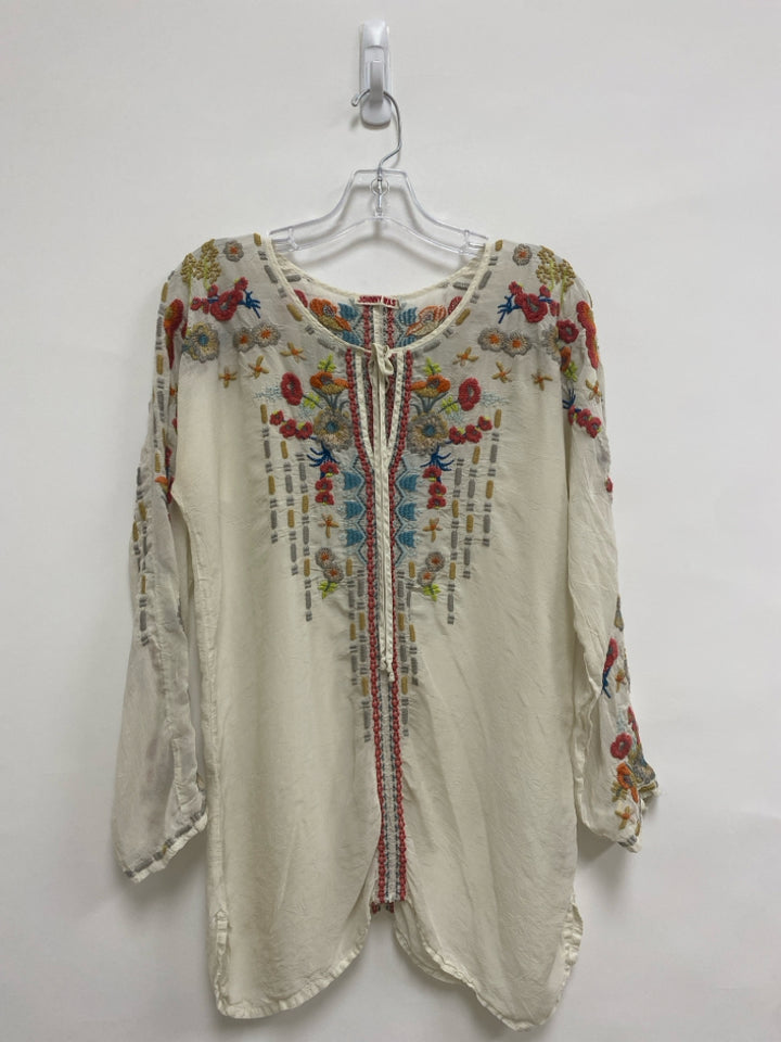 JOHNNY WAS Size S Beige Multi Color Embroidered Ladies Top