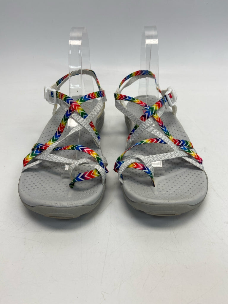 Skechers  Size 9 Pale Gray Multi-Color Crisscross Sandals