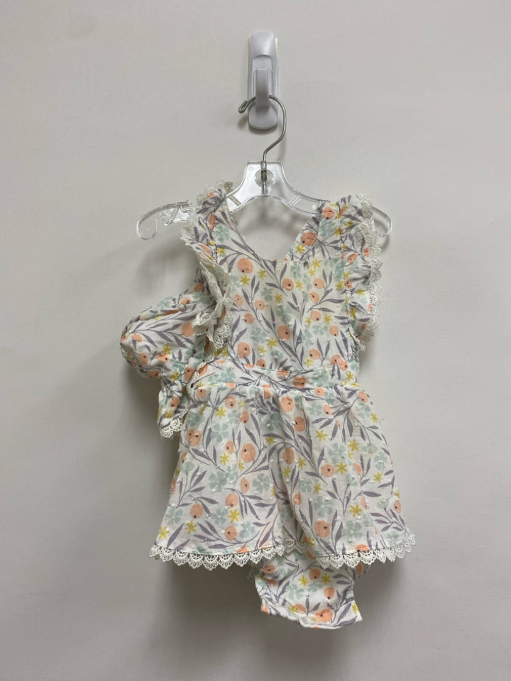 Tahari Baby SIZE 3-6M White Coral/Lavender Flowers Sleeveless Girl&