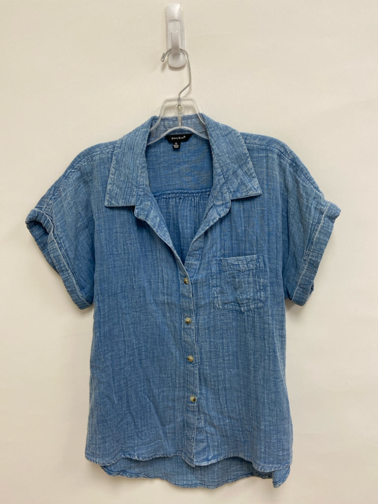 SIM &amp; SAM Size XL Blue Short Sleeve Cotton Ladies Top