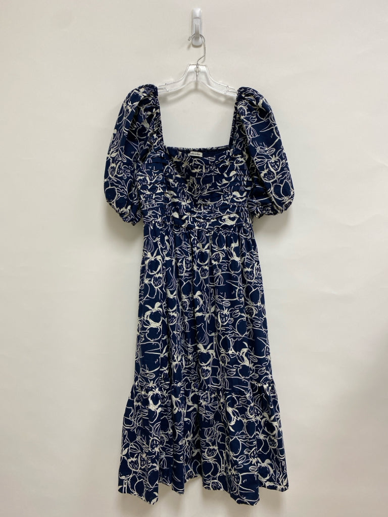 Abercrombie &amp; Fitch Size L Navy Cream Print Puff Sleeve Ladies Dress