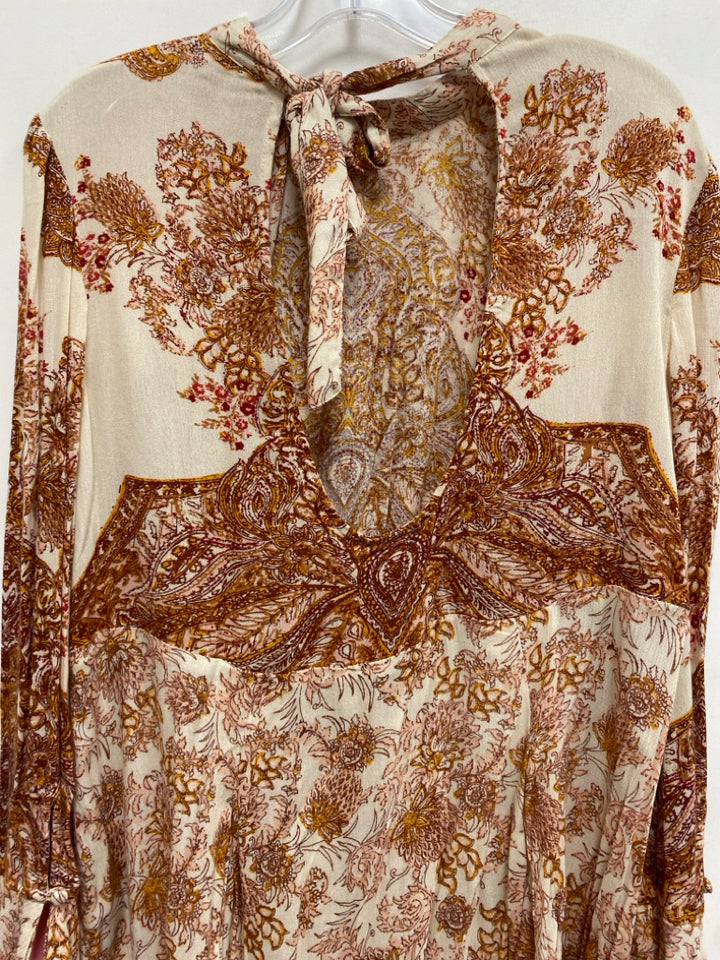 NWT Free People Size M Cream Yellow/Brown Floral Ladies Top