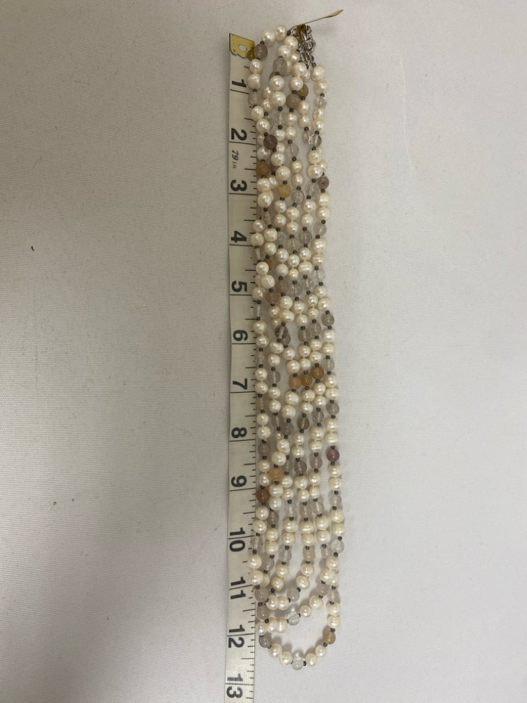 NWT Pearl Gray/Brown Stones Necklace
