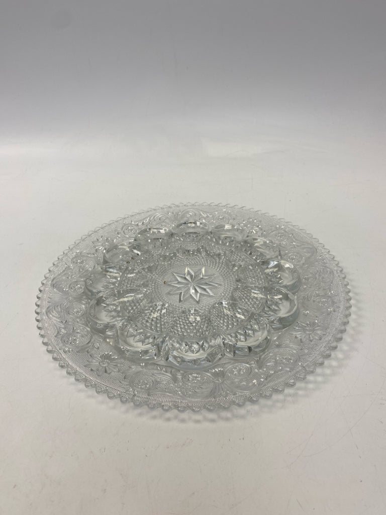 Clear Sunburst Cut-Glass Serving Piece
