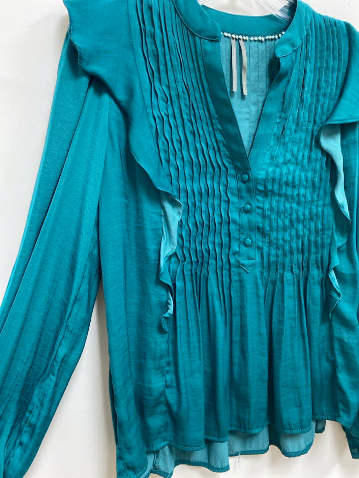 Anthropologie Size XS Teal Green Pleated Ladies Top