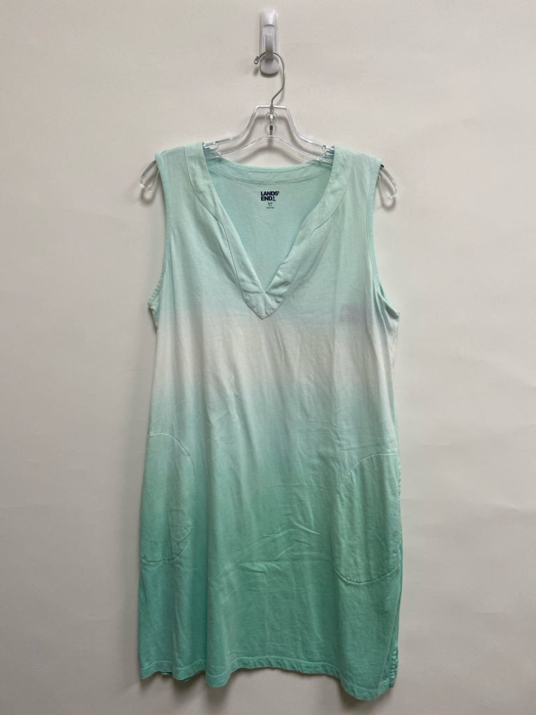 Lands End Size MP Aqua/White Gradient Sleeveless Petite Dress