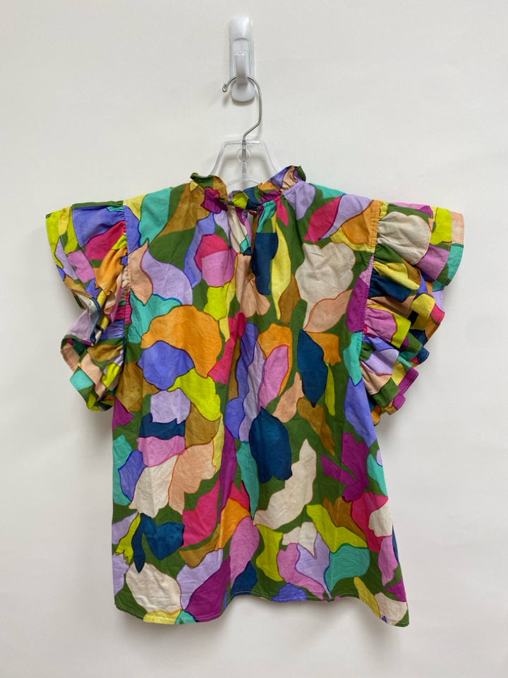 THML Size M Multi Color Ruffles Short Sleeve Ladies Top