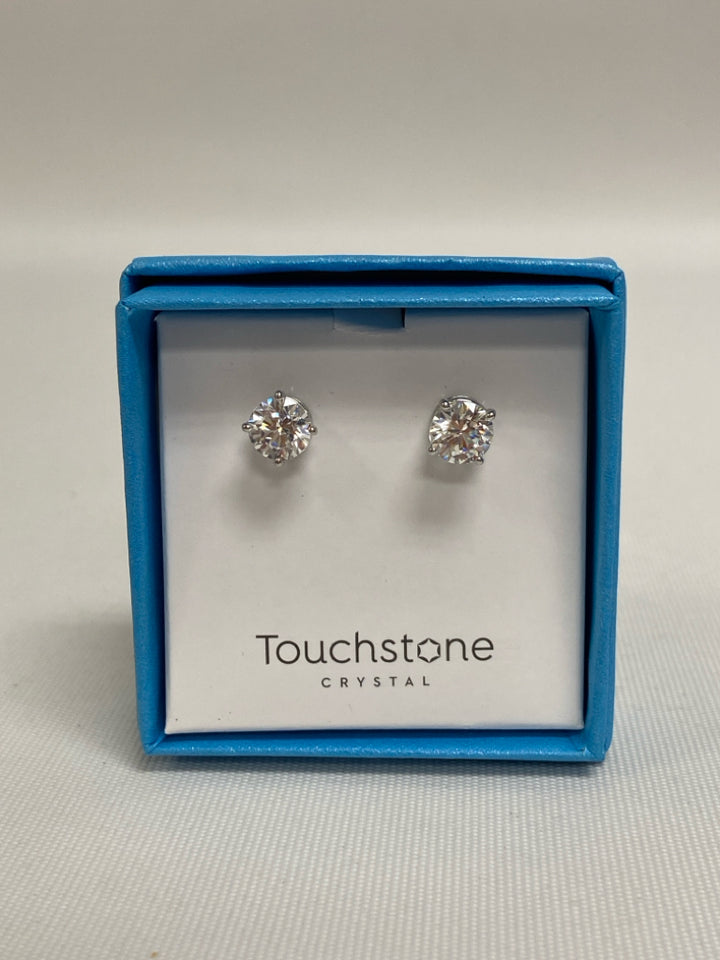 NEW/BOX Silver Clear Jeweled Earrings