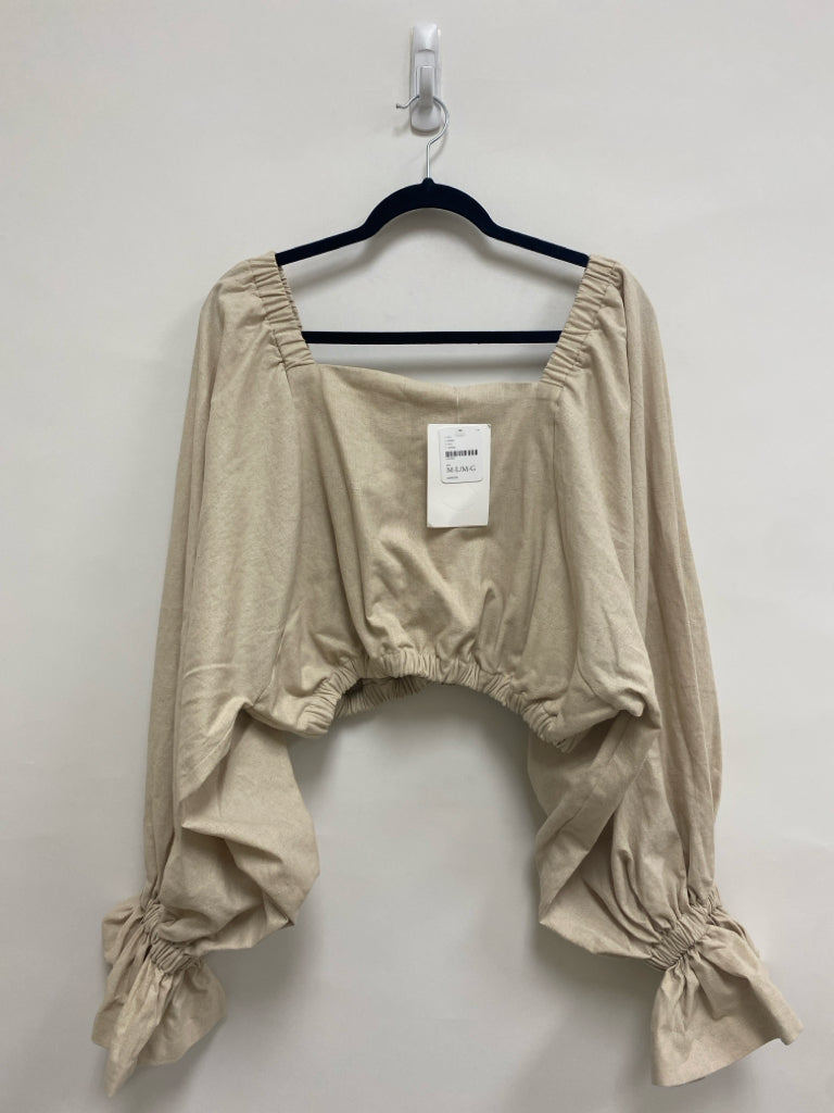 NWT Free People Size L Beige Cropped Linen Blend Ladies Top