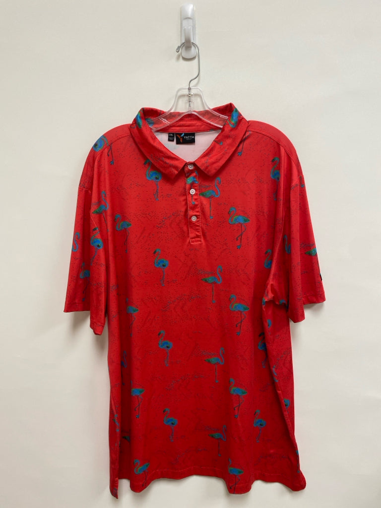 Size XXL Red Blue/Green Flamingo Polo Men&