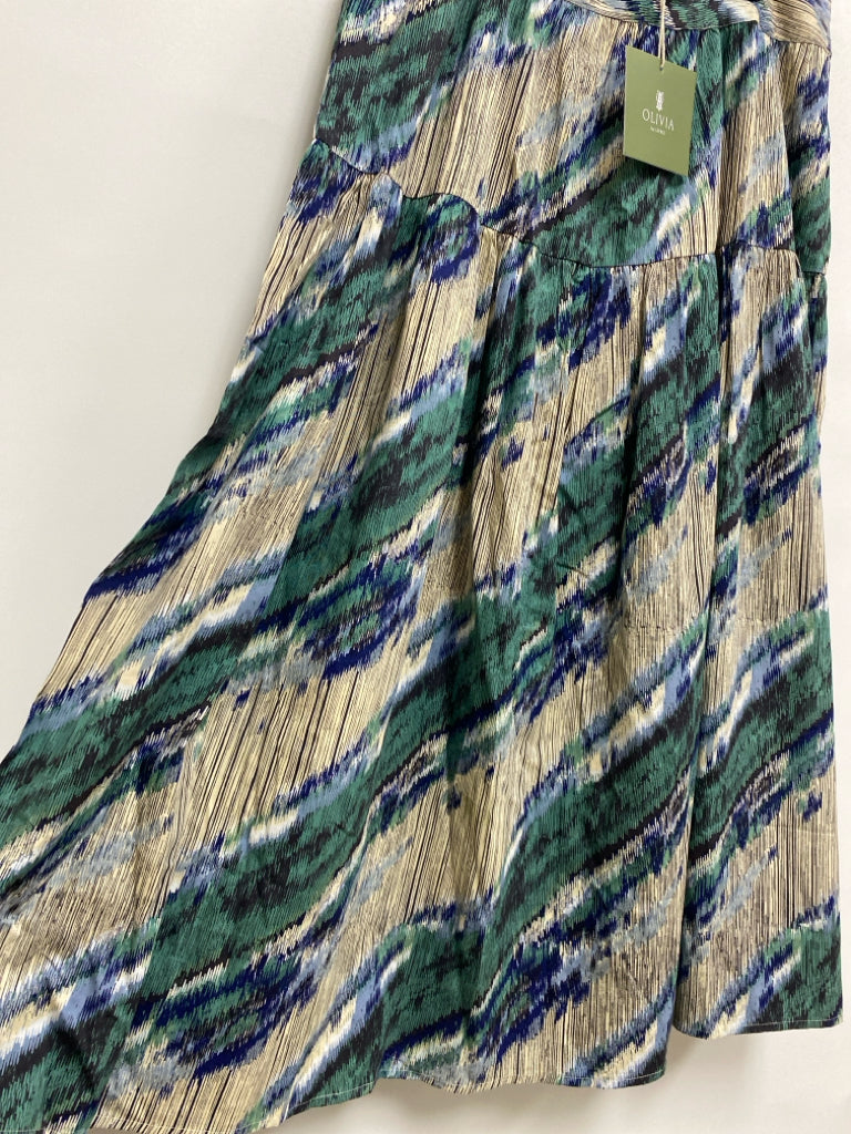 NWT Size L Seafoam Cream/Black Streaked Tiered Ladies Skirt