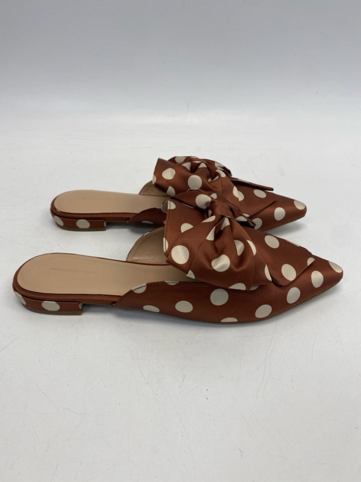 Size 8.5 Brown/Cream Polka Dot Satin Flats