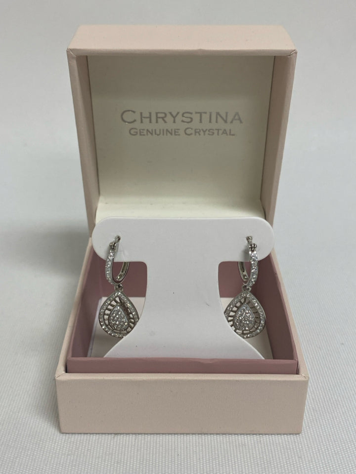 NEW/BOX Silver Clear Jeweled Earrings
