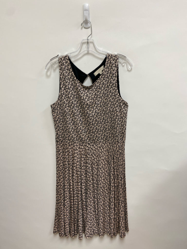 LOFT Size L Pale Pink Black Flowers Sleeveless Ladies Dress
