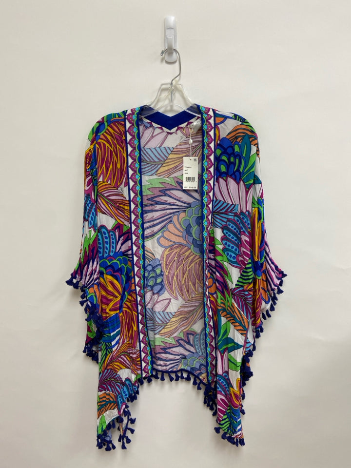 NWT Trina Turk Size OSFM Blue/White Green/Multi Print Batwing Ladies Kimono