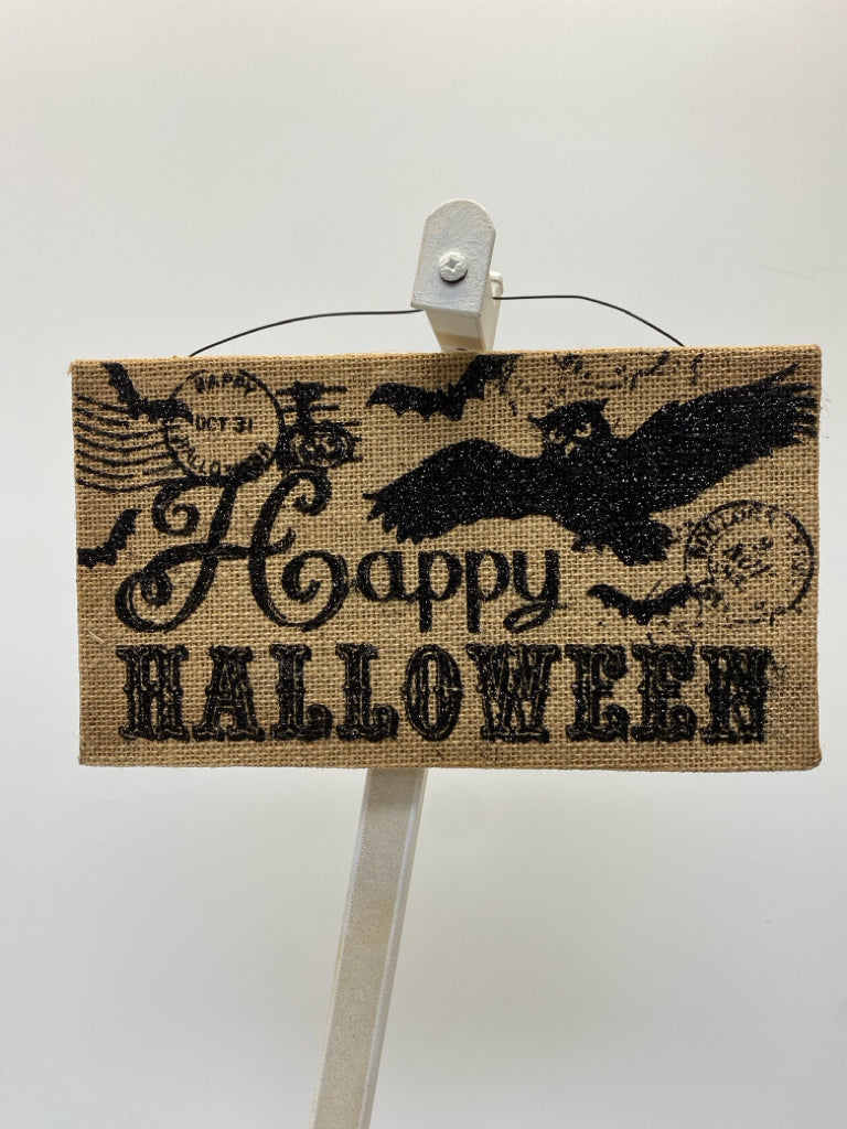 Natural Black Words Burlap Halloween