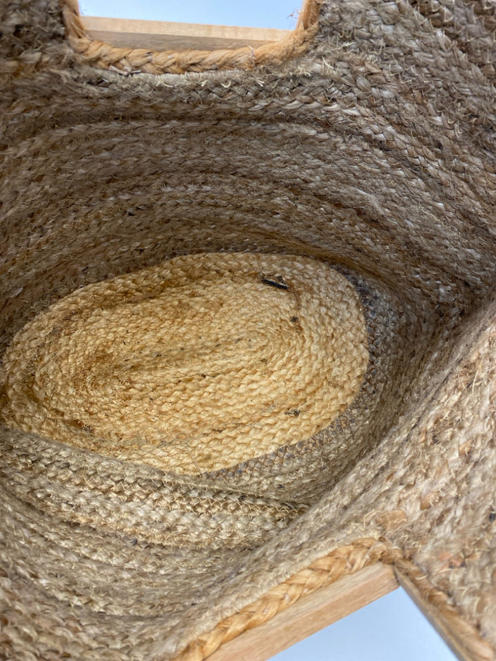 Size Blue/coral Brown Woven Jute Tote Bag