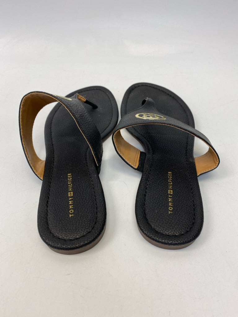 Tommy Hilfiger  Size 10 Black Gold Logo Sandals