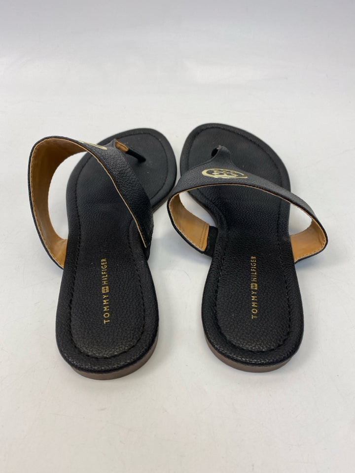 Tommy Hilfiger  Size 10 Black Gold Logo Sandals