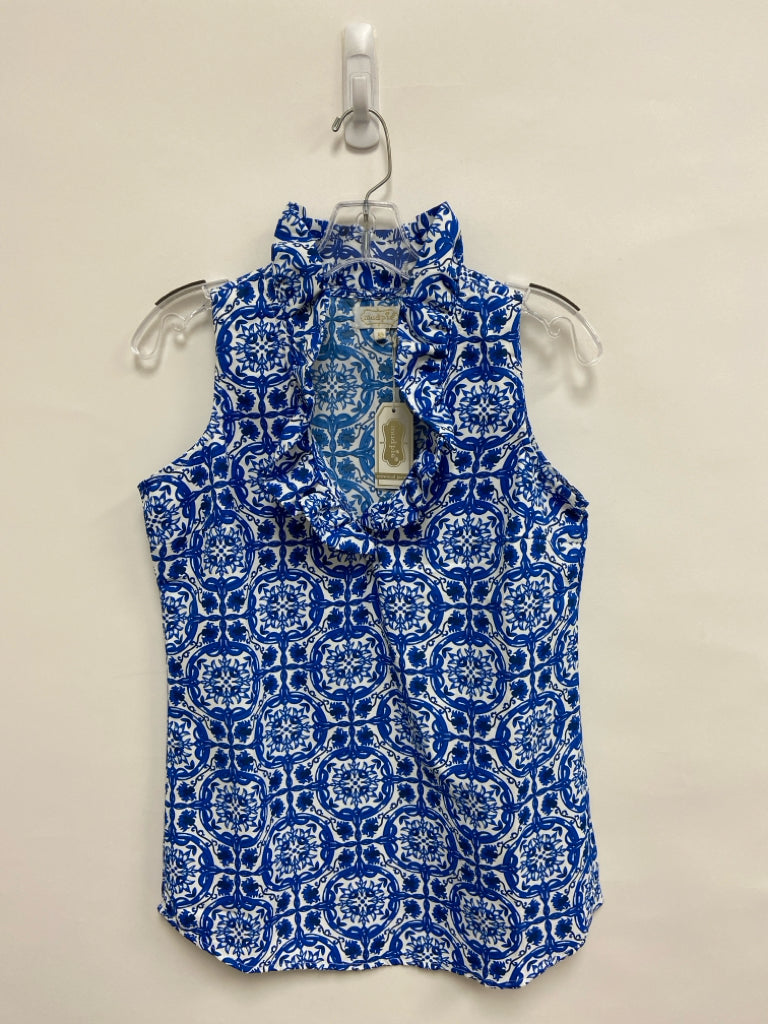 NWT Mudpie Size XS Royal Blue/White Ruffles Sleeveless Ladies Top