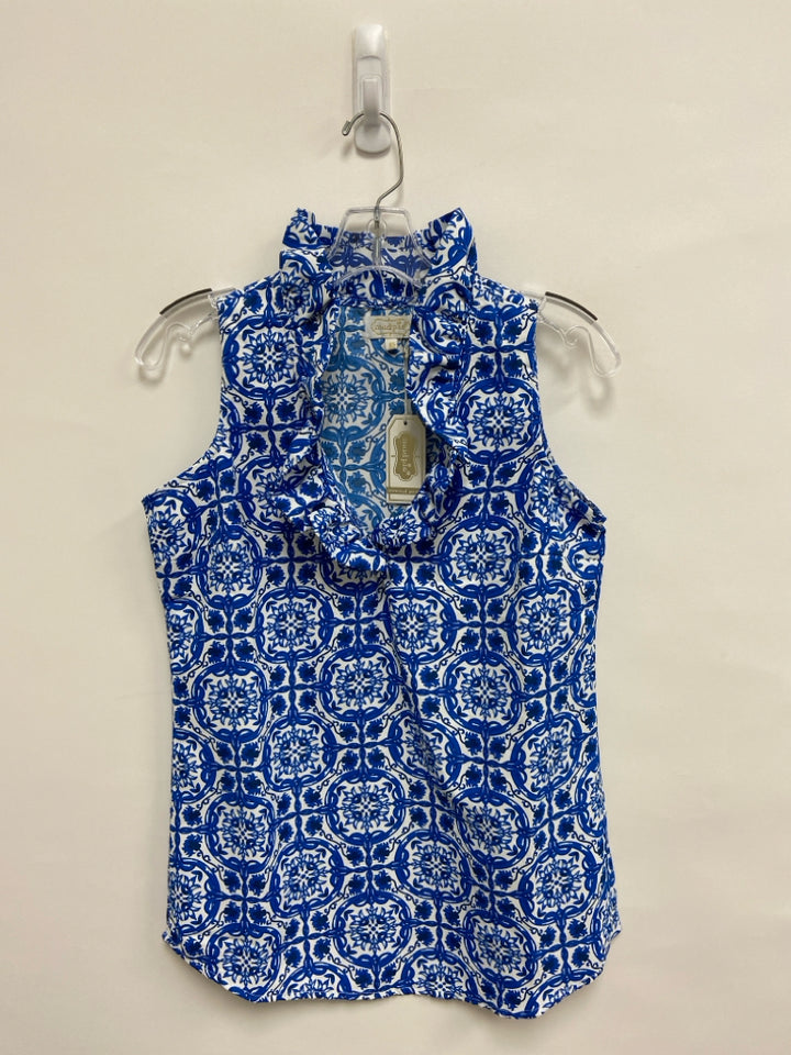 NWT Mudpie Size XS Royal Blue/White Ruffles Sleeveless Ladies Top