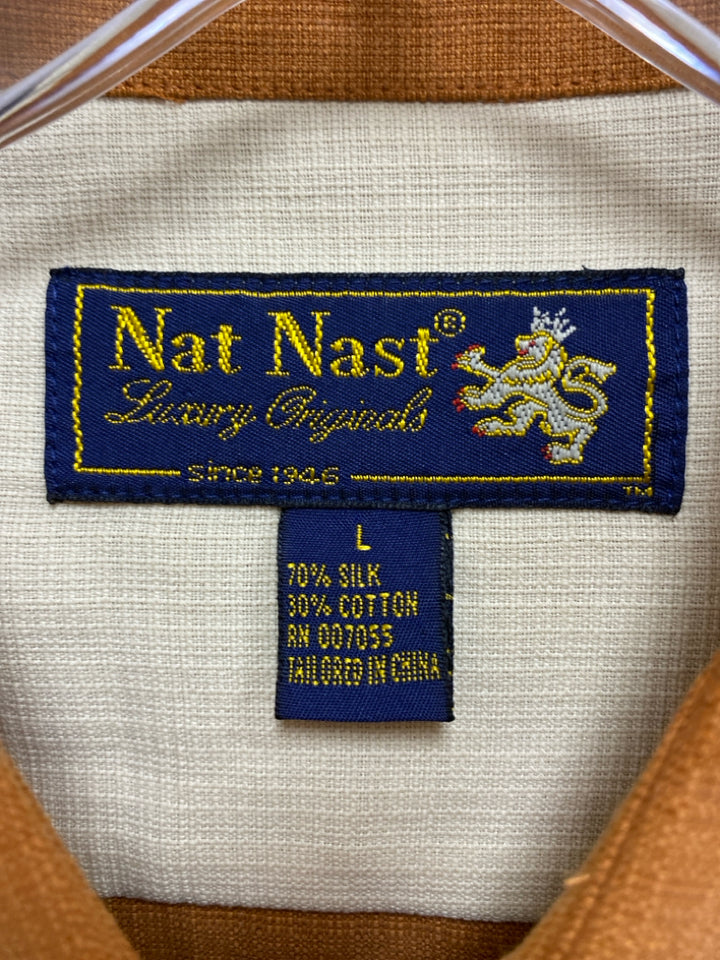 Nat Nast Size L Dark Tan Button Up Silk Blend Men&