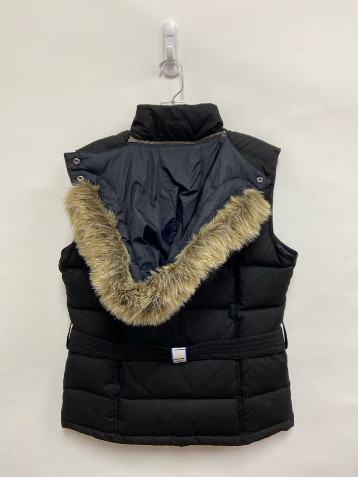 Barbour Size 8 Black Brown Hooded Down Ladies Vest