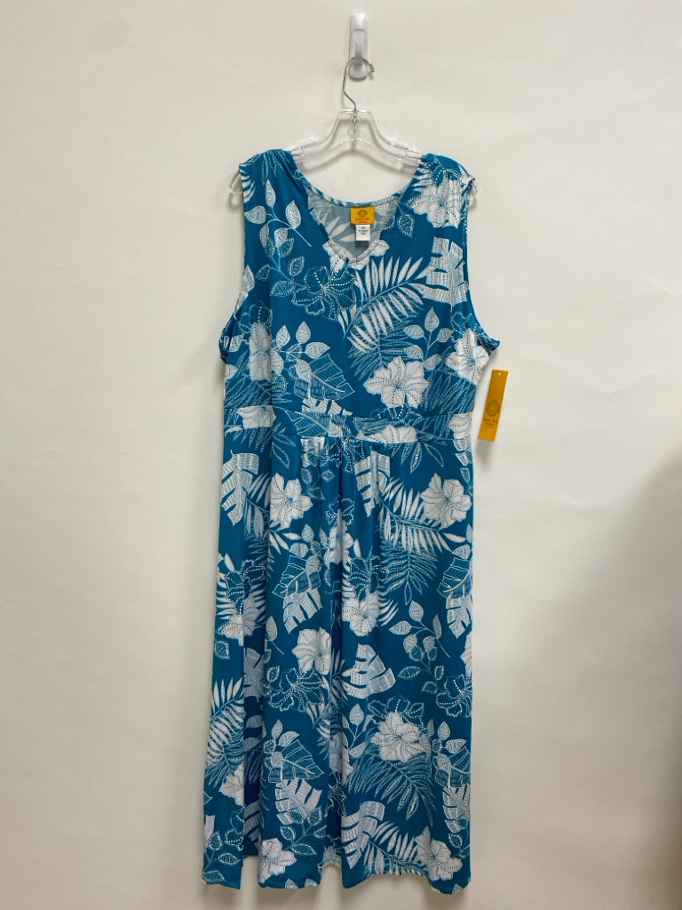 NWT Ruby Rd.  SIZE  2X Turquoise White Flowers Maxi Plus Size Dress