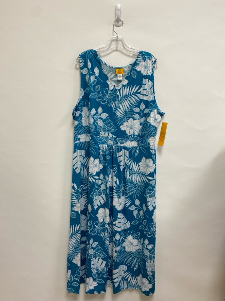 NWT Ruby Rd.  SIZE  2X Turquoise White Flowers Maxi Plus Size Dress