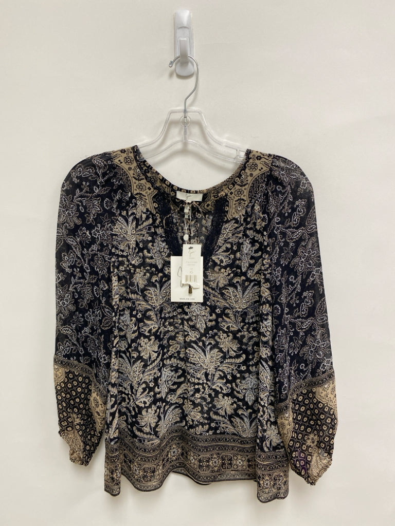 NWT Joie Size XS Black Beige/White Floral Silk Ladies Top