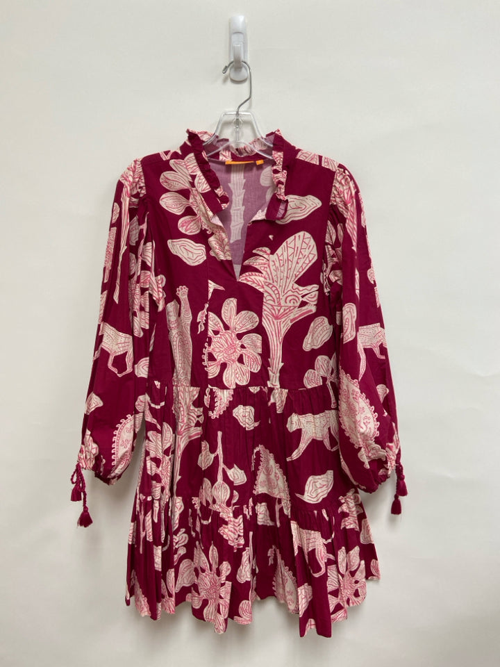 Oliphant Size S Cranberry Cream/Pink Abstract Tiered Ladies Dress