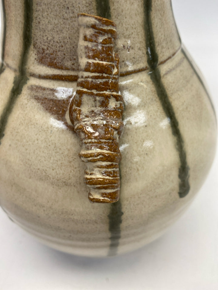 Seagrove Cream Green Drip glaze Pottery Vase