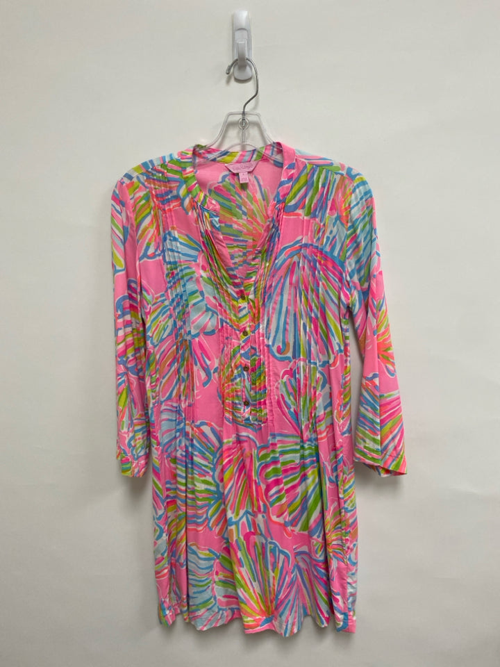 LILLY PULITZER Size S Pink/Blue White/Green Shells Pleats Ladies Dress