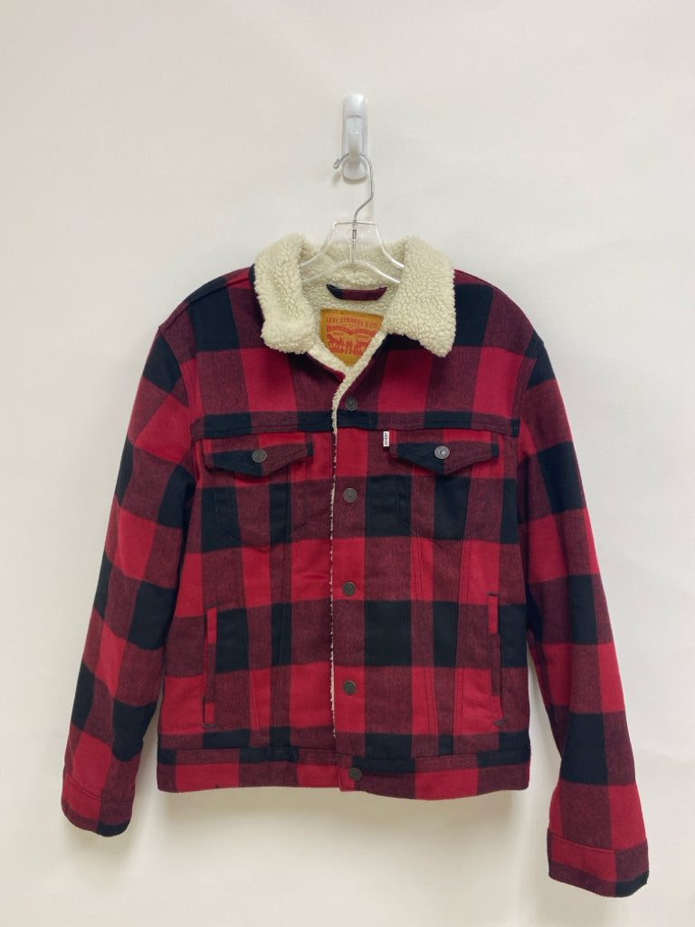 Levi Size M Black Red Checkered Button Up Sherpa Men&