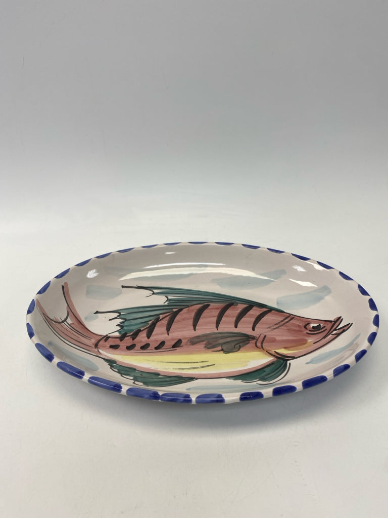 Vietri White/Pink Blue Fish Pottery Serving Piece