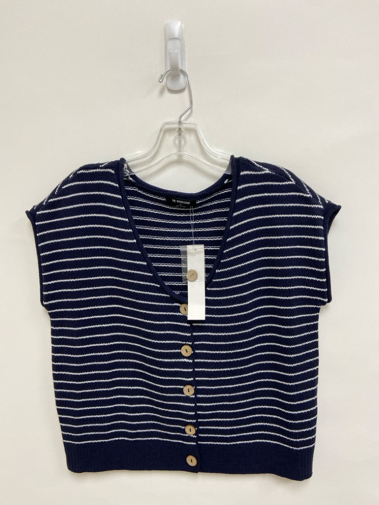 NWT Size M Navy White Striped Short Sleeve Ladies Sweater