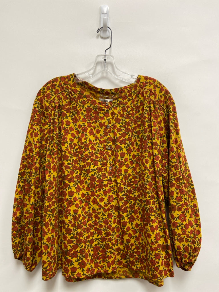 Toad &amp; Co. Size M Goldenrod Dark Red Flowers Puff Sleeve Ladies Top
